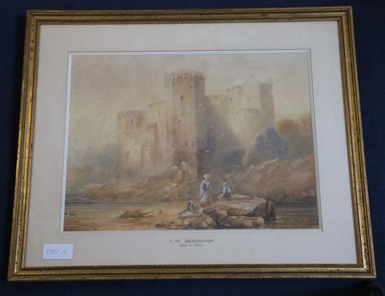 Attributed to Thomas Miles Richardson Jnr (1813-1890), watercolour, Washer woman at a river before a castle,